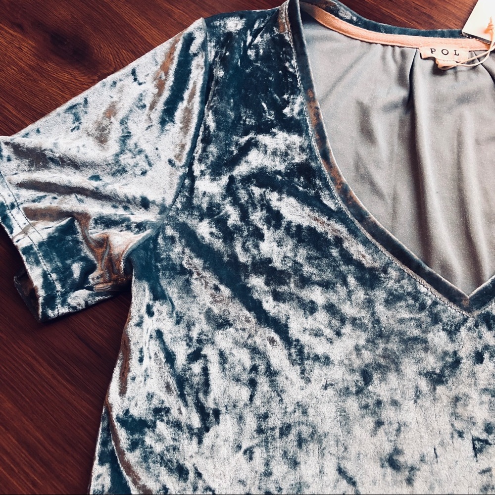 SENDING A FRIEND Blue Sage Velvet V-Neck Tee - Picture 7 of 8